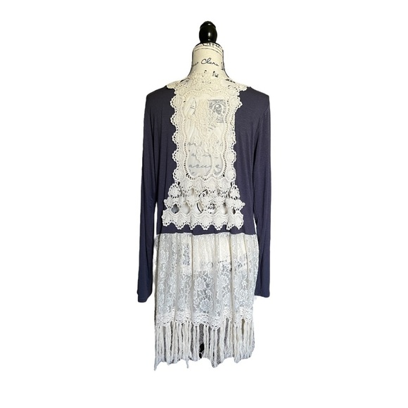 Umgee Open Front Lace Fringe Cardigan Boho Cottagecore | Size M - Picture 4 of 11
